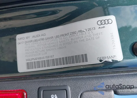 2017 Audi A4 2.0T Premium from USA, damaged, VIN WAUFNAF48HA159167
